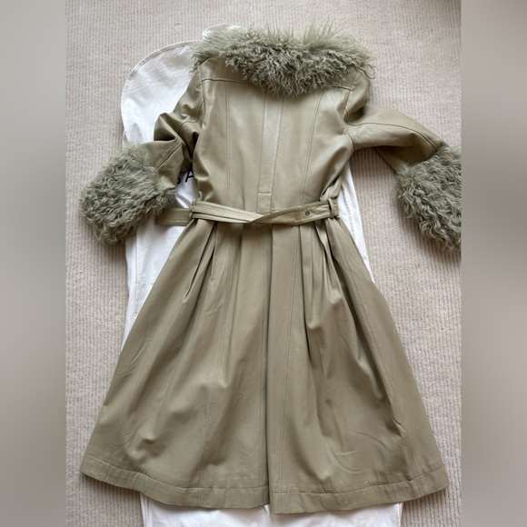 SAKS POTTS FOXY LEATHER COAT - SAGE GREEN - shearling trim leather coat - Picture 7 of 8